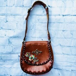 Vintage Hand Tooled Leather Hippie Boho Style Purse